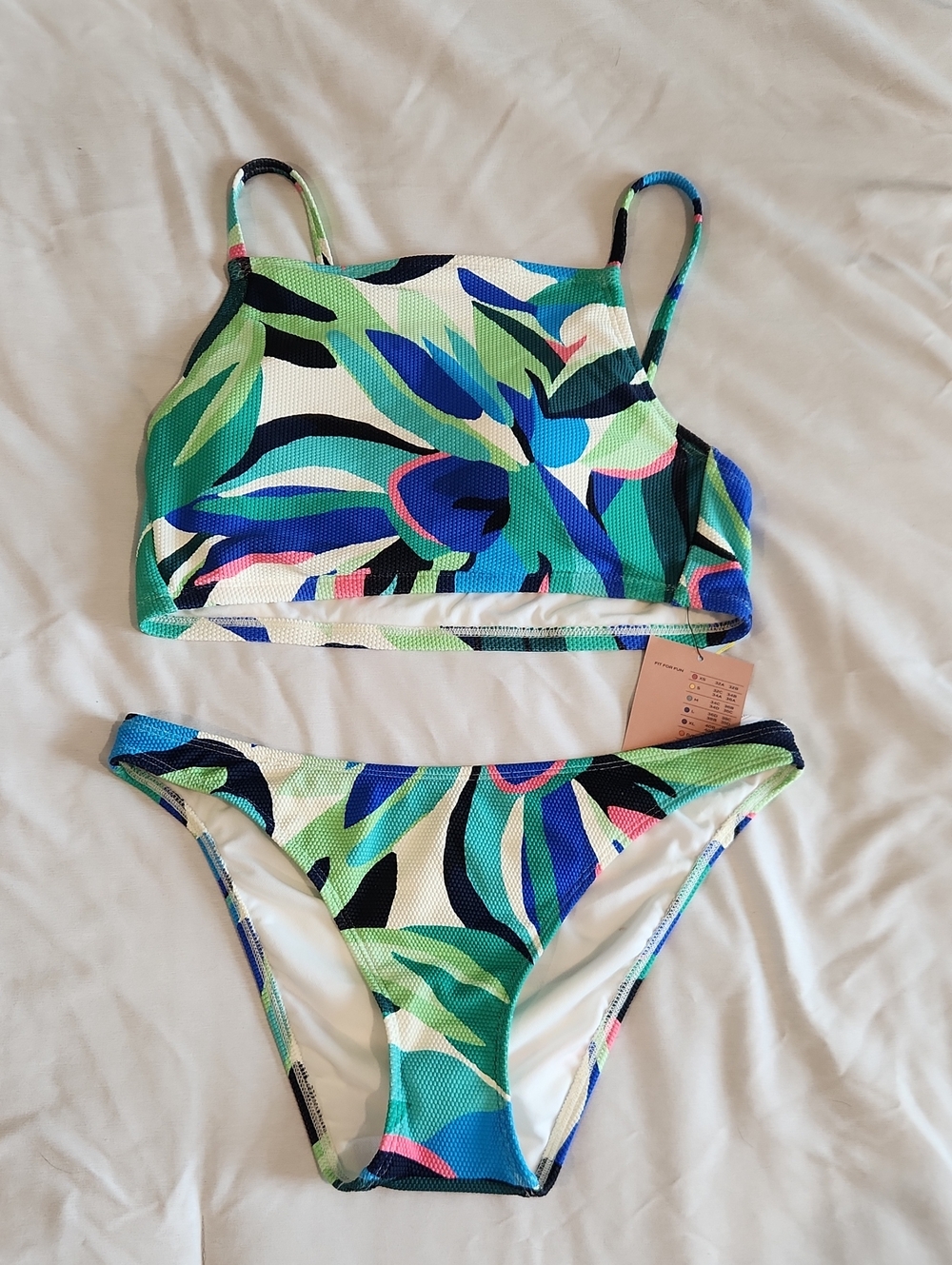 Tropical Leaf Print Bikini Set - Green Blue Multi